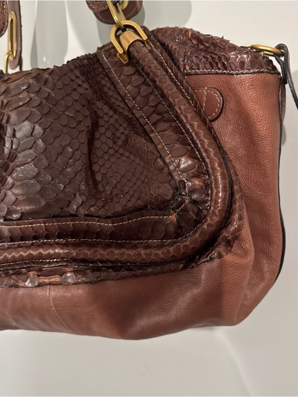 Chloe Brown Python-Textured Hobo with Gold Hardware - Picture 4 of 15